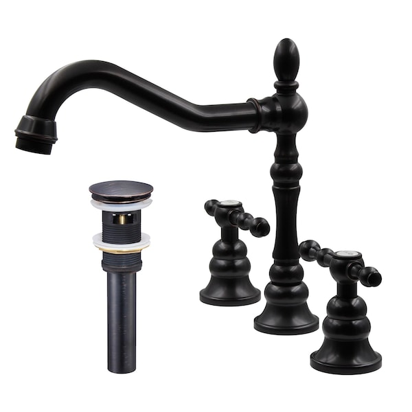 Novatto MILLER Widespread 2-Handle Lavatory Faucet in Oil Rubbed Bronze with Drain NBF-101ORB-PUD - main